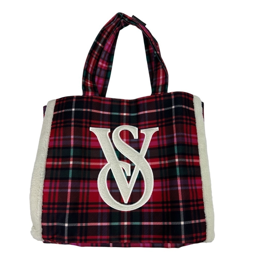 Victoria’s Secret Tote Bag Multi Color Plaid Rectangle 16.5”x20.5” Double Handle